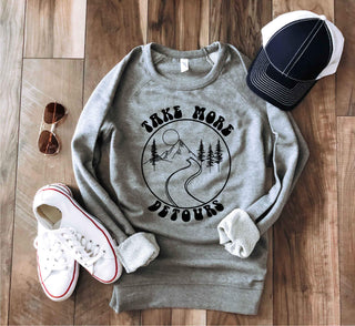Take more detours french terry raglan Lake French Terry raglan Lane seven French Terry raglan heather grey 
