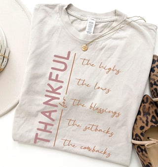 Thankful for highs and lows vintage wash tee Thanksgiving Lane Seven Vintage brown 