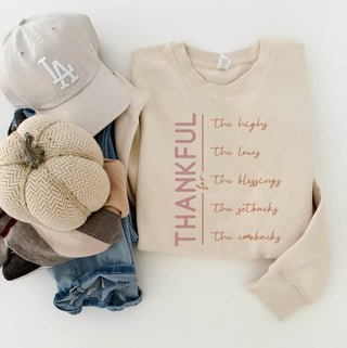 Thankful for the highs and lows fleece sweatshirt Thanksgiving Lane Seven 