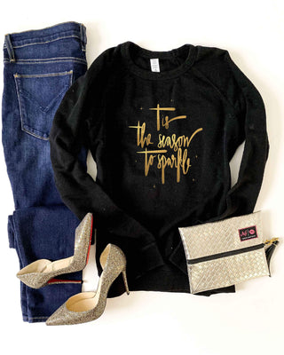 Tis the season french terry raglan sweatshirt Holiday French Terry raglan Cotton heritage and lane seven French Terry raglan XS Black 