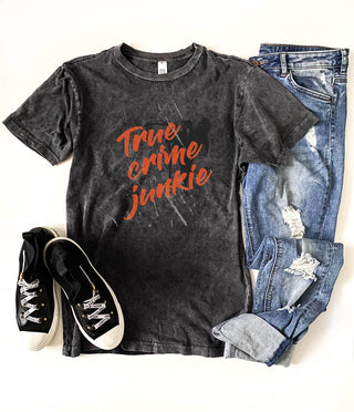 True Crime Junkie vintage wash tee Fall tee Lane Seven Vintage Zinc 