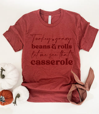 Turkey gravy casserole tee Thanksgiving collection Bella canvas 3001 heather clay 