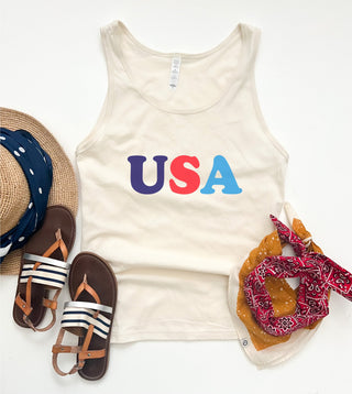 USA multi unisex tank Patriotic unisex tank Bella Canvas 3480 cream 