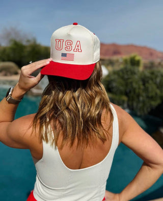 USA flag two toned ball cap patriotic Otto 5 panel ball cap 