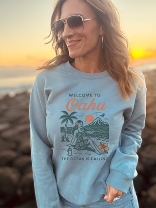 Welcome to Oahu sweatshirt vacay beach Gildan softstyle(sf000) 
