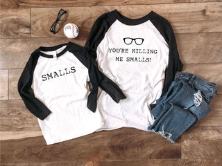 You're killing me smalls baseball tee Long sleeve baseball tee Next Level 6051 baseball tee heather white/heather black 
